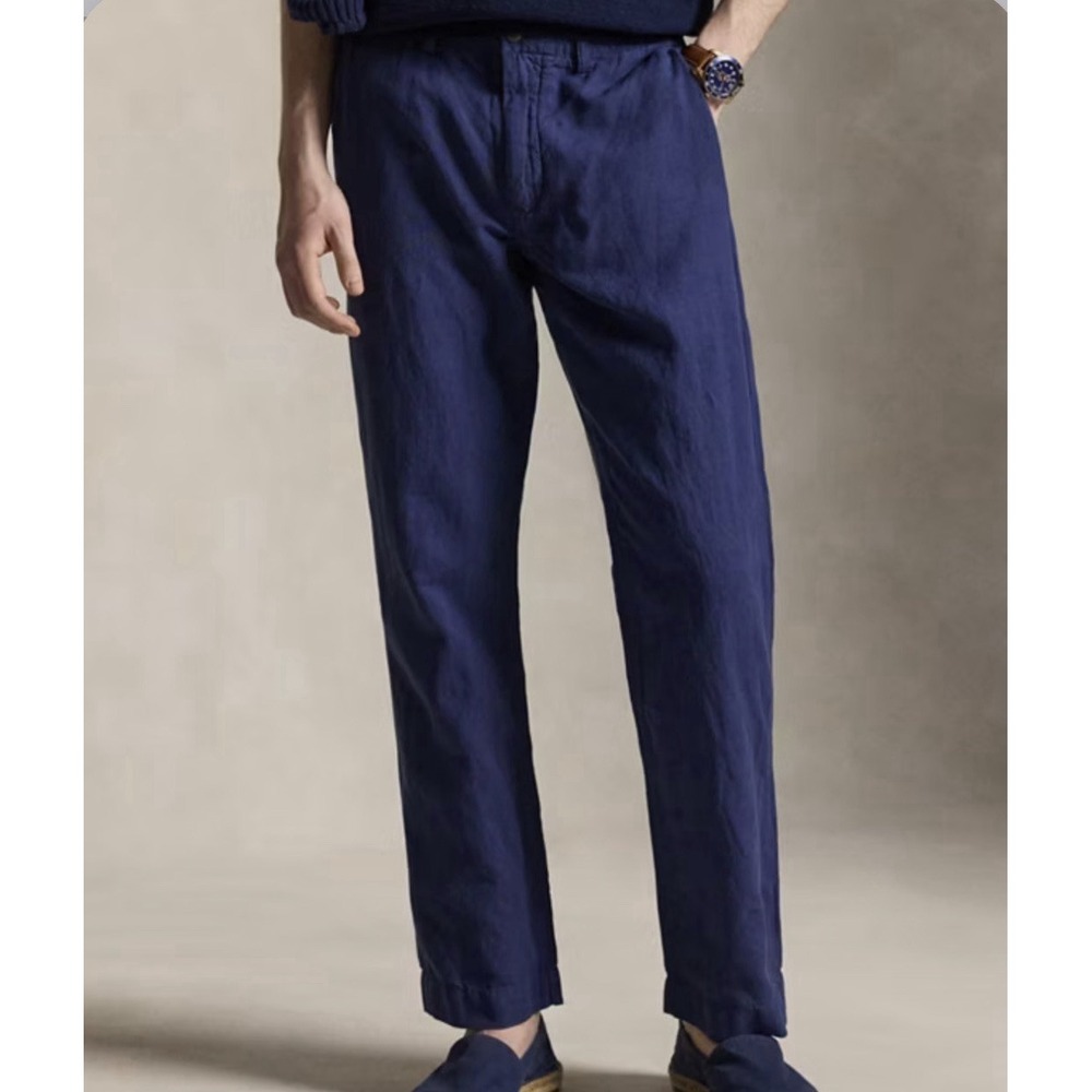 Polo Ralph Lauren Men's Linen Cotton Blend Straight Fit Chino Pants 38x31 Navy